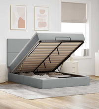 Ottoman-Bett mit Matratze & LEDs Hellgrau 140x200 cm Stoff