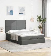 Ottoman-Bett mit Matratze & LEDs Dunkelgrau 140x200 cm Stoff