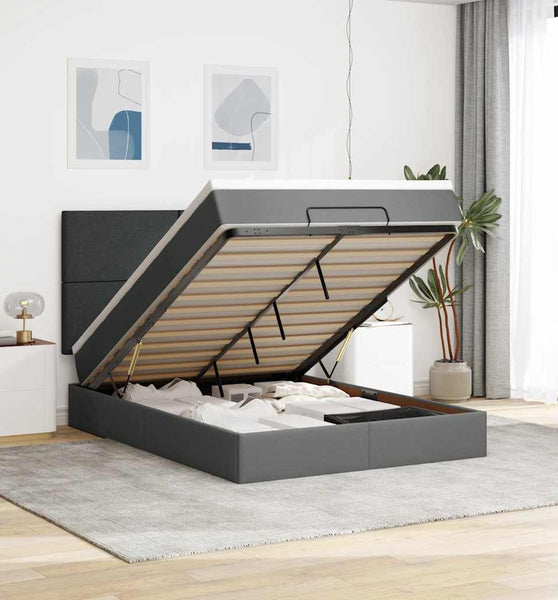 Ottoman-Bett mit Matratze & LEDs Dunkelgrau 140x200 cm Stoff