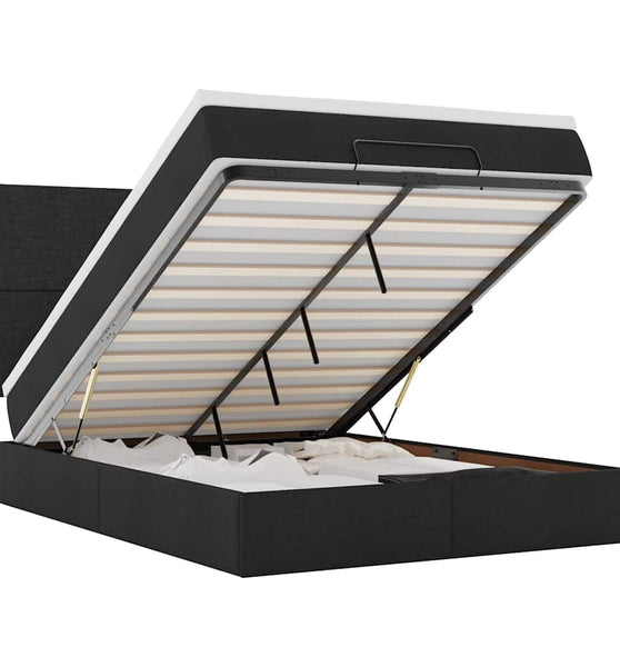 Ottoman-Bett mit Matratze & LEDs Schwarz 140x200 cm Stoff