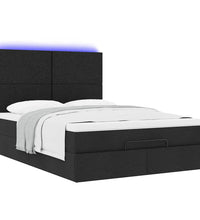 Ottoman-Bett mit Matratze & LEDs Schwarz 140x200 cm Stoff