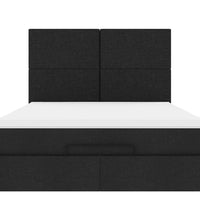 Ottoman-Bett mit Matratze & LEDs Schwarz 140x200 cm Stoff