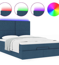 Ottoman-Bett mit Matratze & LEDs Blau 140x200 cm Stoff