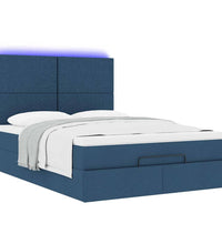 Ottoman-Bett mit Matratze & LEDs Blau 140x200 cm Stoff