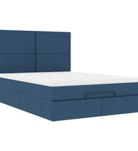 Ottoman-Bett mit Matratze & LEDs Blau 140x200 cm Stoff