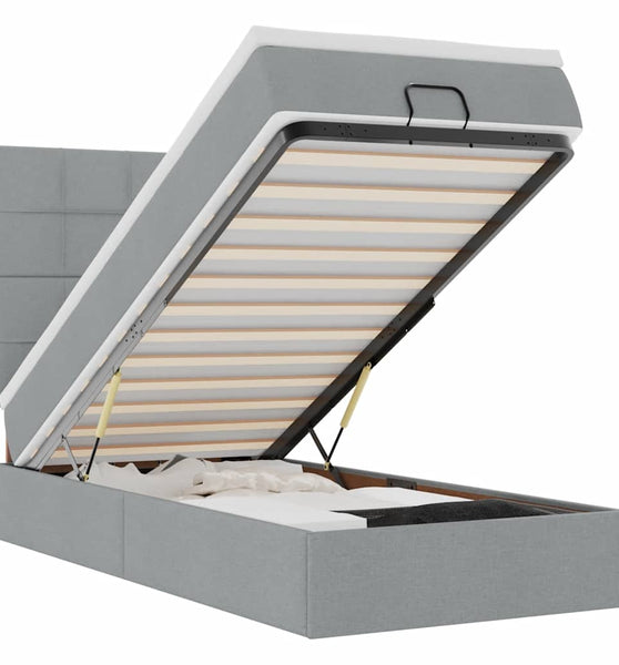 Ottomane Bett mit Matratze & LEDs Hellgrau 80x200 cm Stoff