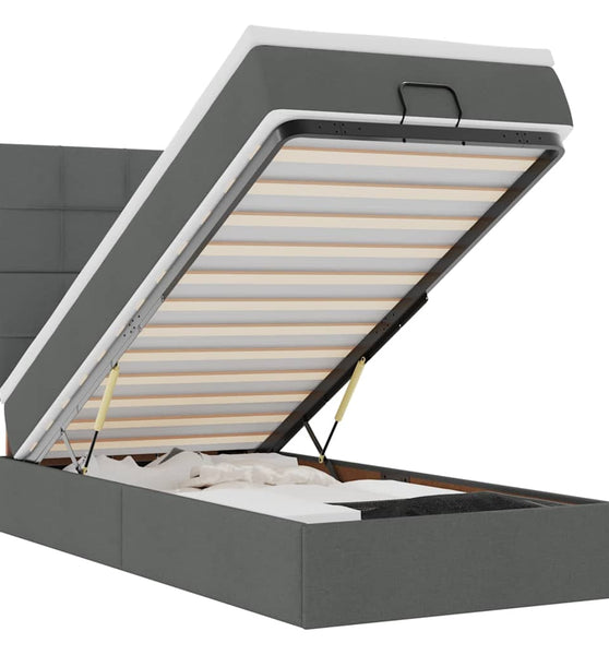Ottomane Bett mit Matratze & LEDs Dunkelgrau 80x200 cm Stoff