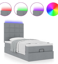 Ottoman-Bett mit Matratze & LEDs Hellgrau 90x190 cm Stoff
