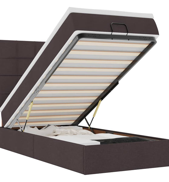 Ottoman-Bett mit Matratze & LEDs Dunkelbraun 90x190 cm Stoff