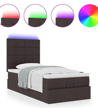 Ottoman-Bett mit Matratze & LEDs Dunkelbraun 90x190 cm Stoff