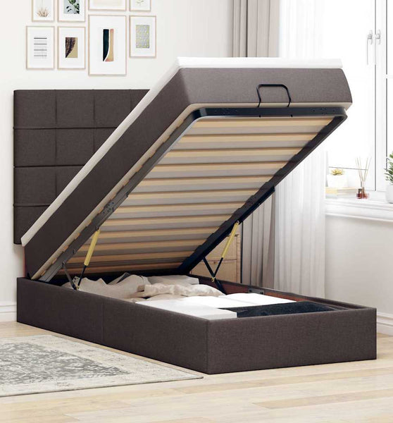 Ottoman-Bett mit Matratze & LEDs Dunkelbraun 90x190 cm Stoff