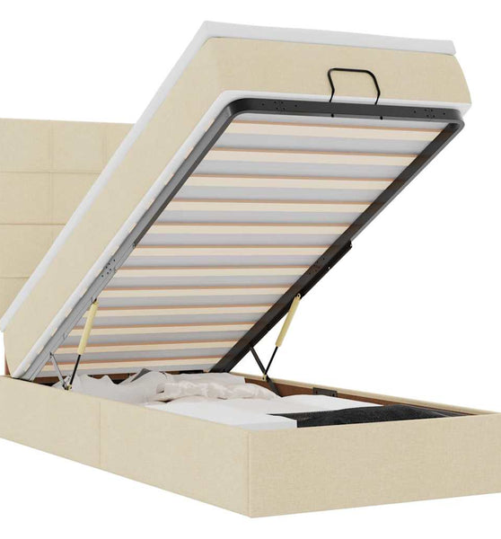 Ottoman-Bett mit Matratze & LEDs Creme 90x190 cm Stoff