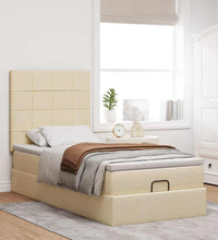 Ottoman-Bett mit Matratze & LEDs Creme 90x190 cm Stoff