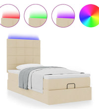 Ottoman-Bett mit Matratze & LEDs Creme 90x190 cm Stoff