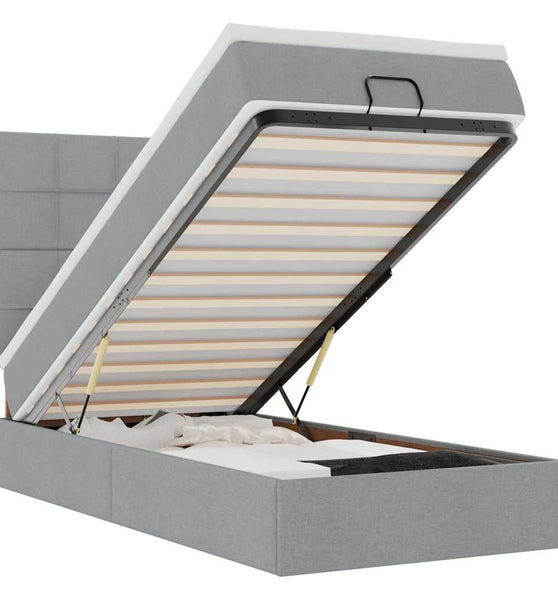 Ottomane Bett mit Matratze & LEDs Hellgrau 90x200 cm Stoff