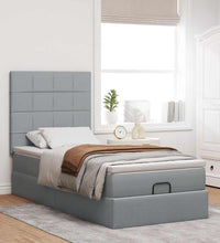 Ottomane Bett mit Matratze & LEDs Hellgrau 90x200 cm Stoff