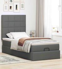 Ottomane Bett mit Matratze & LEDs Dunkelgrau 90x200 cm Stoff