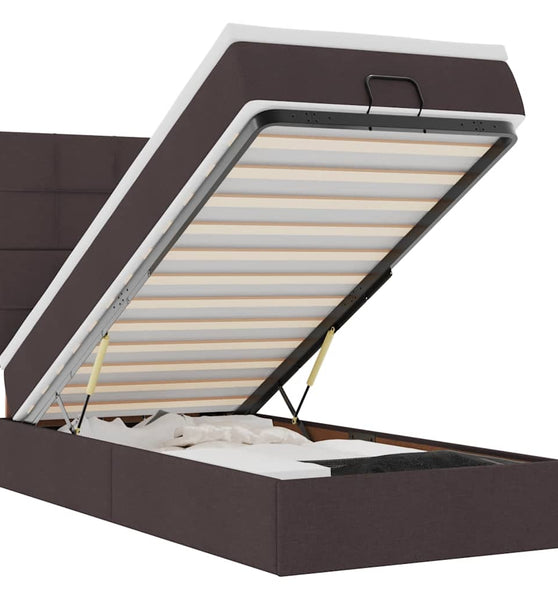 Ottomane Bett mit Matratze & LEDs Dunkelbraun 90x200 cm Stoff