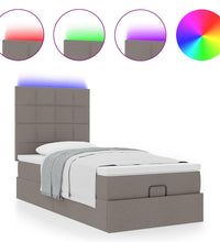 Ottomane Bett mit Matratze & LEDs Taupe 90x200 cm Stoff