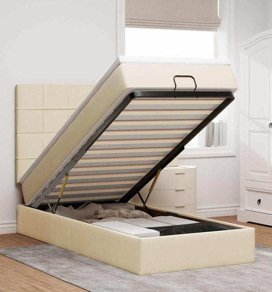 Ottoman-Bett mit Matratze & LEDs Creme 100x200 cm Stoff