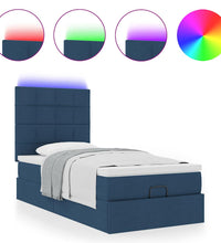 Ottomane Bett mit Matratze & LEDs Blau 100x200 cm Stoff