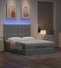 Ottoman-Bett mit Matratze & LEDs Hellgrau 140x200 cm Stoff