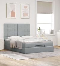 Ottoman-Bett mit Matratze & LEDs Hellgrau 140x200 cm Stoff