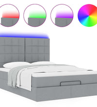 Ottoman-Bett mit Matratze & LEDs Hellgrau 140x200 cm Stoff