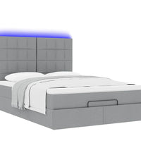 Ottoman-Bett mit Matratze & LEDs Hellgrau 140x200 cm Stoff