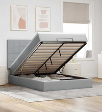 Ottoman-Bett mit Matratze & LEDs Hellgrau 140x200 cm Stoff