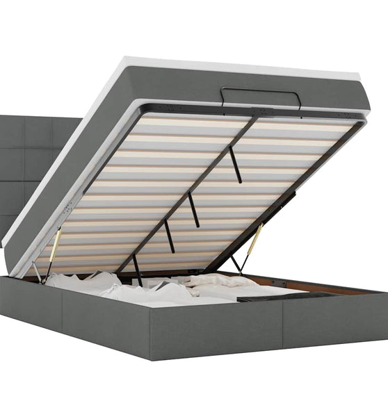 Ottoman-Bett mit Matratze & LEDs Dunkelgrau 140x200 cm Stoff