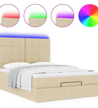 Ottoman-Bett mit Matratze & LEDs Creme 140x200 cm Stoff