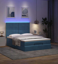 Ottoman-Bett mit Matratze & LEDs Blau 140x200 cm Stoff