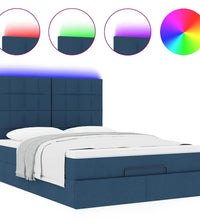 Ottoman-Bett mit Matratze & LEDs Blau 140x200 cm Stoff