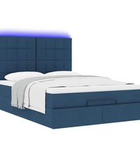 Ottoman-Bett mit Matratze & LEDs Blau 140x200 cm Stoff