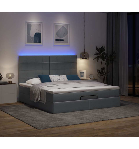 Ottoman-Bett mit Matratze & LEDs Dunkelgrau 180x200 cm Stoff