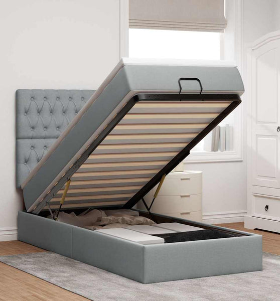 Ottomane Bett mit Matratze & LEDs Hellgrau 80x200 cm Stoff