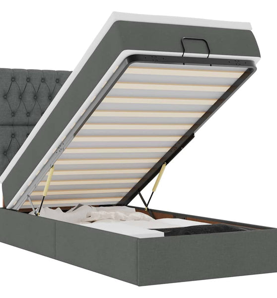 Ottoman-Bett mit Matratze & LEDs Dunkelgrau 90x190 cm Stoff