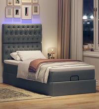 Ottoman-Bett mit Matratze & LEDs Dunkelgrau 90x190 cm Stoff