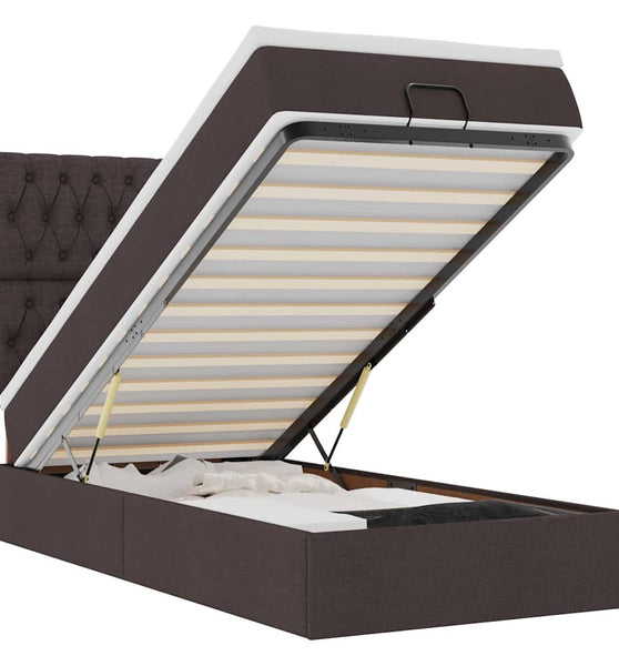 Ottoman-Bett mit Matratze & LEDs Dunkelbraun 90x190 cm Stoff