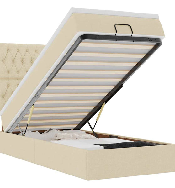 Ottoman-Bett mit Matratze & LEDs Creme 90x190 cm Stoff