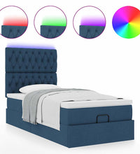 Ottoman-Bett mit Matratze & LEDs Blau 90x190 cm Stoff