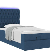 Ottoman-Bett mit Matratze & LEDs Blau 90x190 cm Stoff