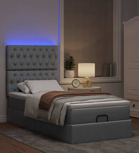 Ottomane Bett mit Matratze & LEDs Hellgrau 90x200 cm Stoff