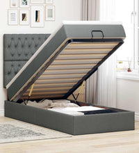 Ottomane Bett mit Matratze & LEDs Dunkelgrau 90x200 cm Stoff