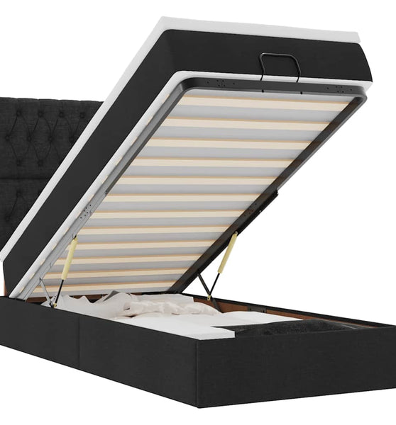 Ottoman-Bett mit Matratze & LEDs Schwarz 90x200 cm Stoff