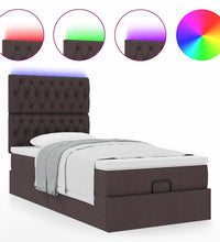 Ottomane Bett mit Matratze & LEDs Dunkelbraun 90x200 cm Stoff