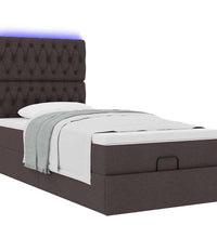 Ottomane Bett mit Matratze & LEDs Dunkelbraun 90x200 cm Stoff