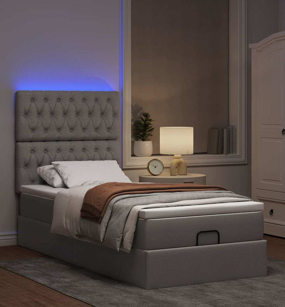 Ottomane Bett mit Matratze & LEDs Taupe 90x200 cm Stoff