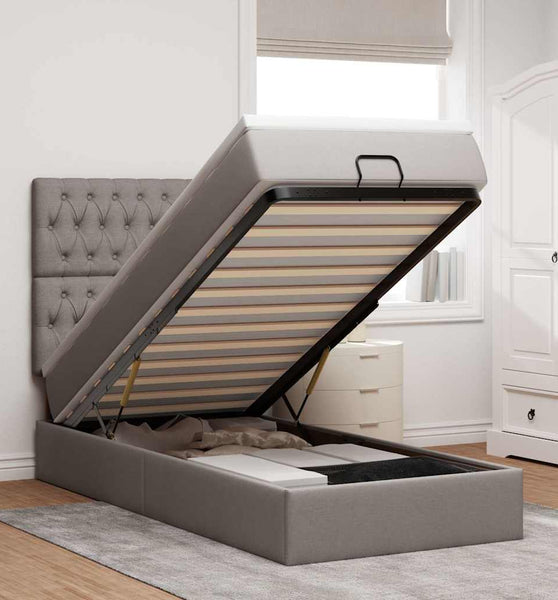 Ottomane Bett mit Matratze & LEDs Taupe 90x200 cm Stoff